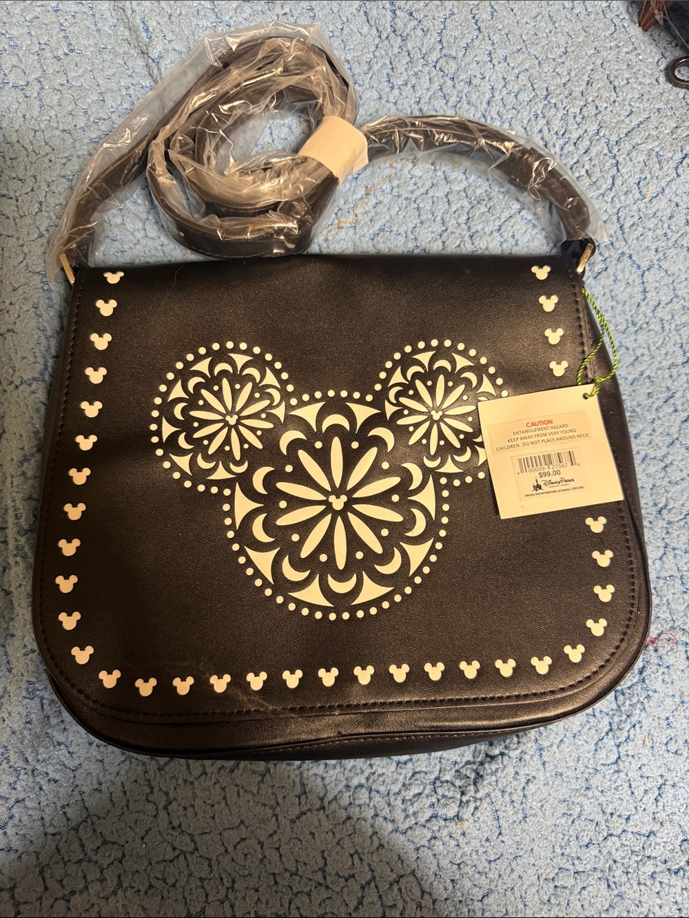 Black Floral Mickey Crossbody Shoulder Bag - Disney Inspired